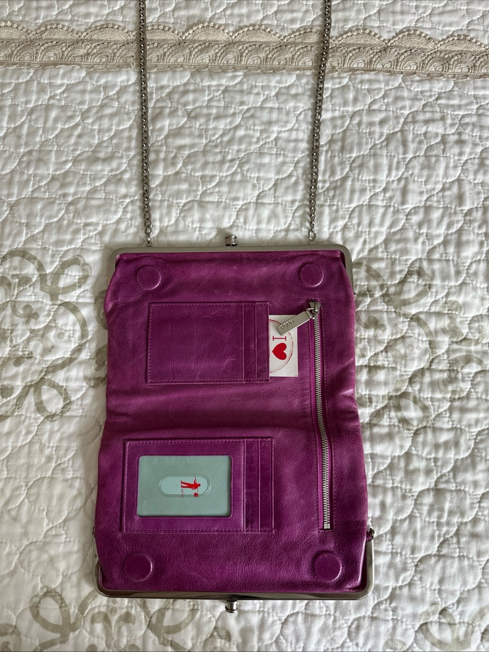 HOBO The Original Clutch Violet Leather Double Frame Silver Chain